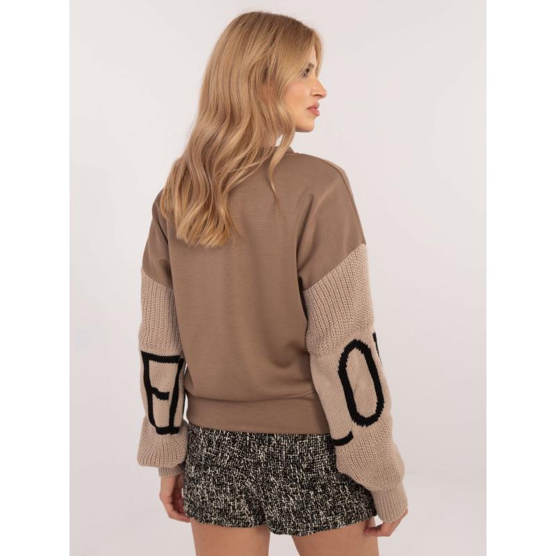 Tmavě béžový viskózový svetr bez kapuce