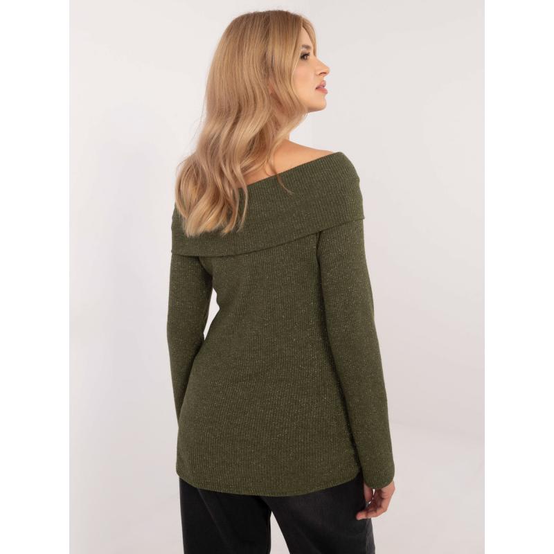 Khaki svetr na ramínka z viskózy bez kapuce