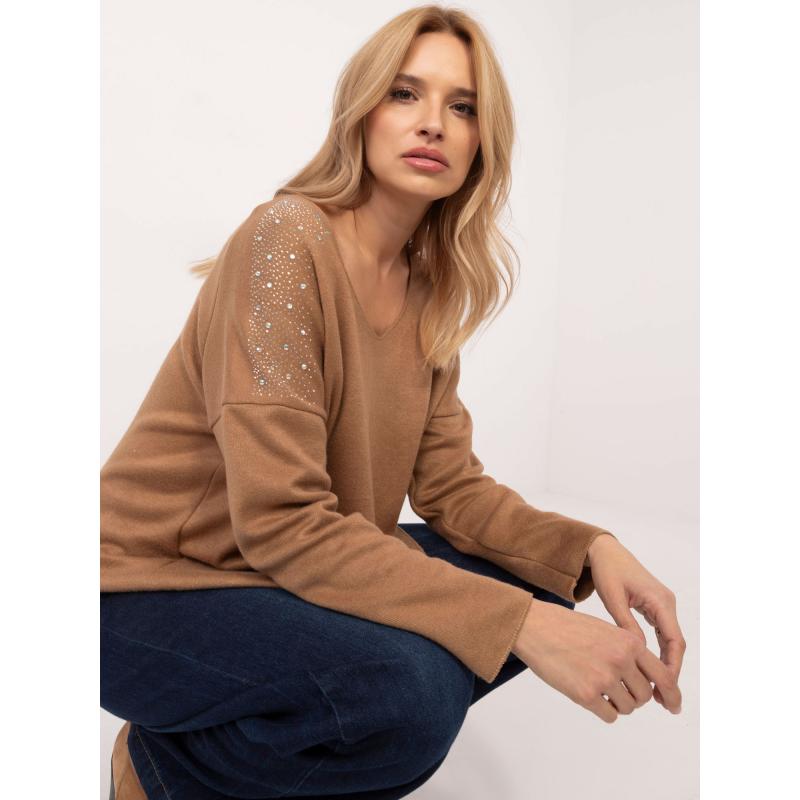 Velbloudí dámský oversize svetr s výstřihem do V