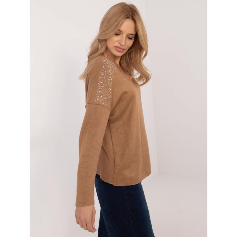 Velbloudí dámský oversize svetr s výstřihem do V