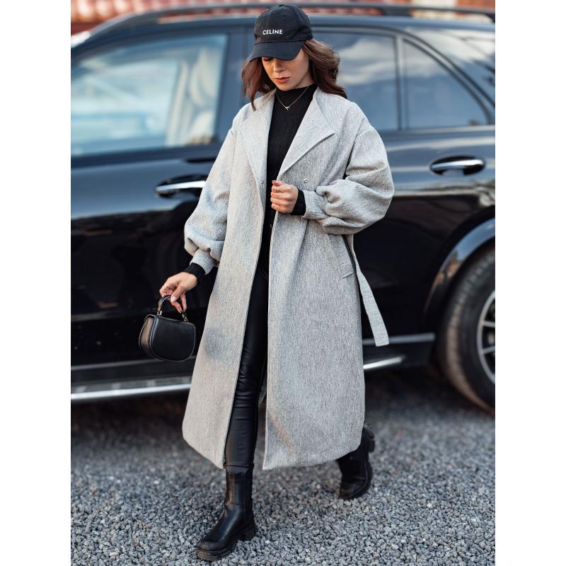 Női hosszú kabát OPULENt övvel szürke