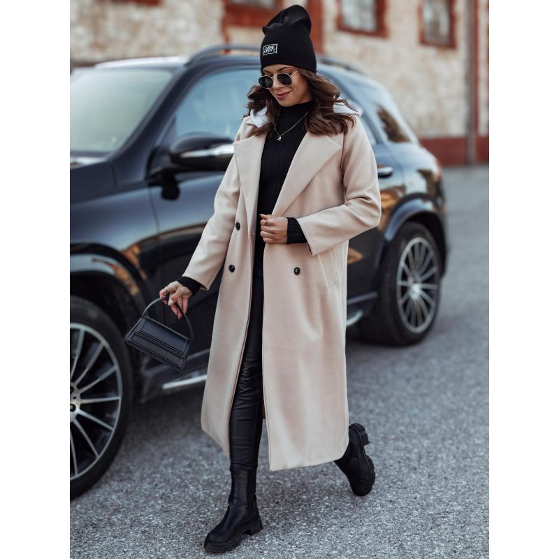 Dámský oversize kabát MODVENTURE s kapucí béžový