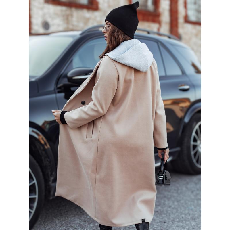 Dámský oversize kabát MODVENTURE s kapucí béžový