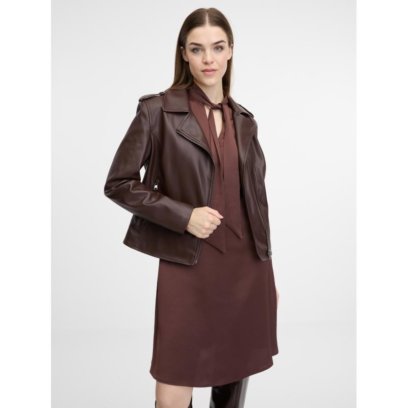 Hnedá dámska kožená bunda