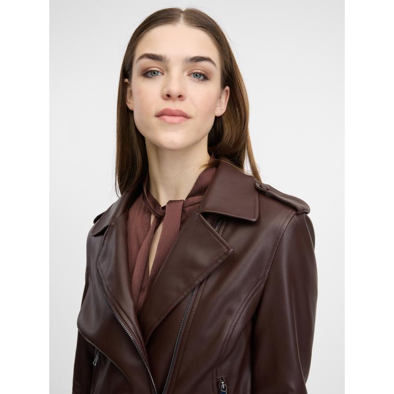 Hnedá dámska kožená bunda