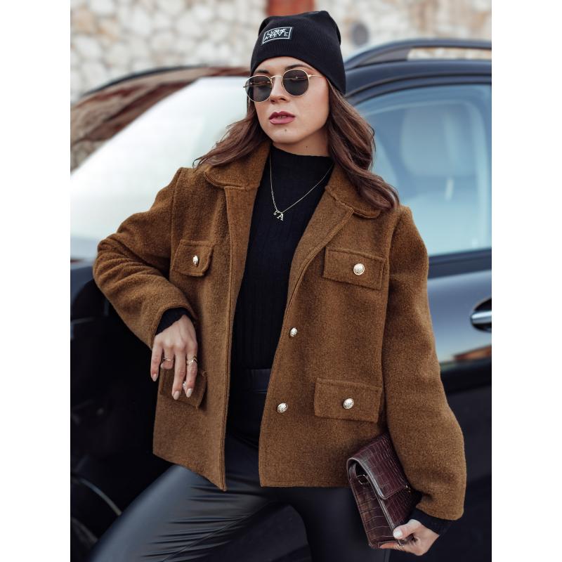 Női túlméretezett kabát CLASSIVO rövid barna