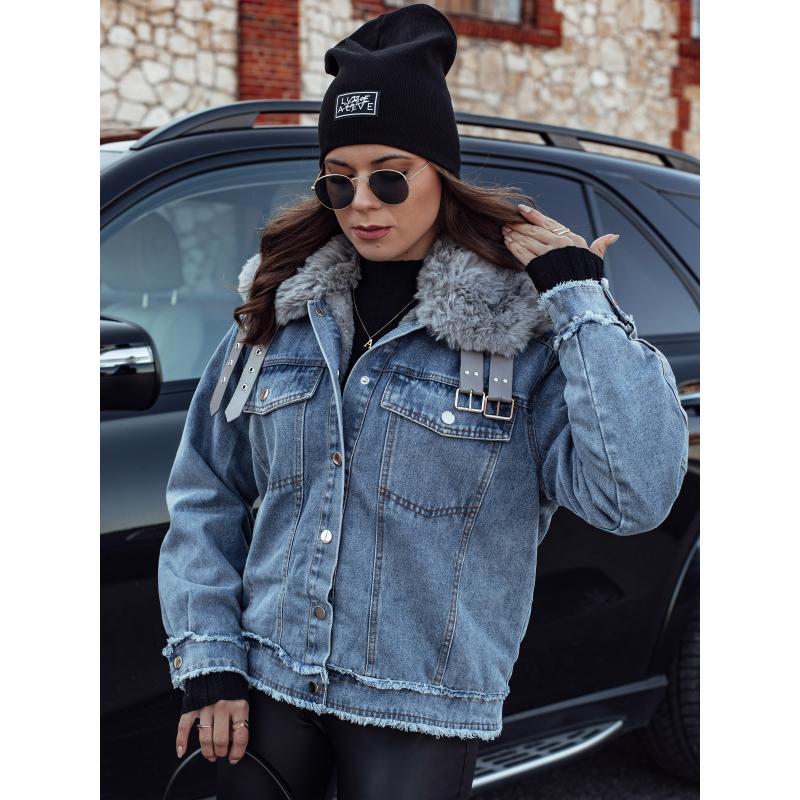 Dámská džínová bunda FURDENIM s kožešinou světle modrá
