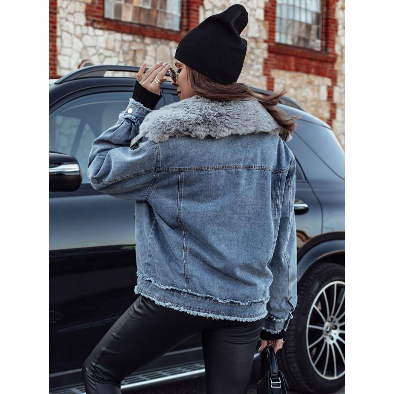 Dámská džínová bunda FURDENIM s kožešinou světle modrá