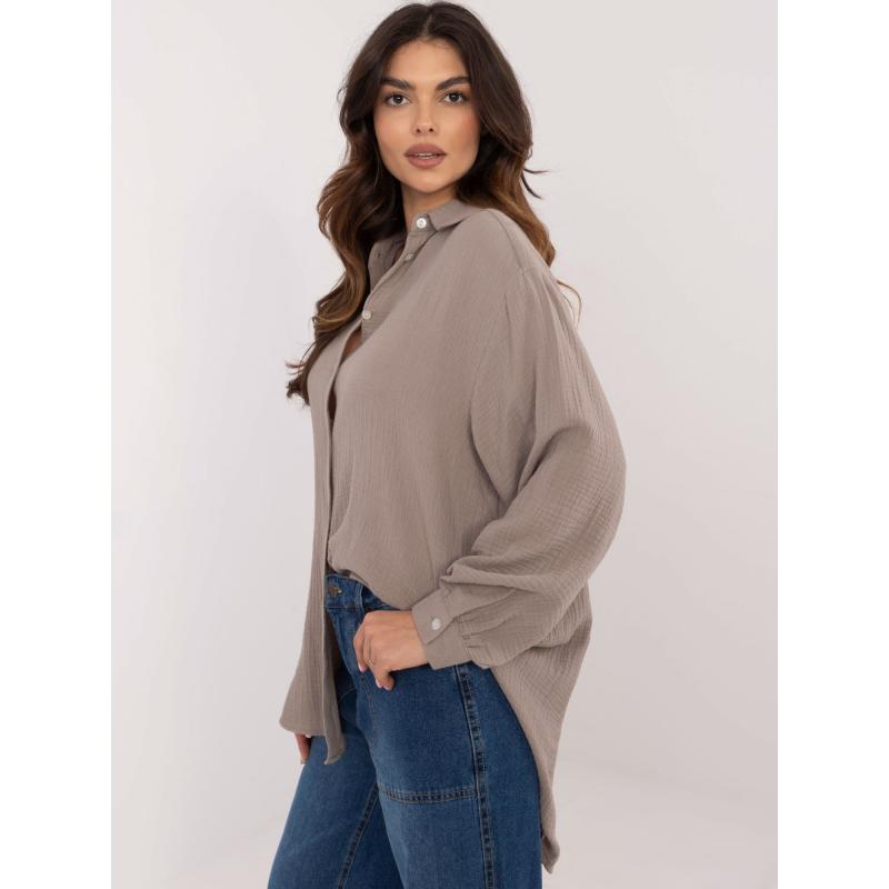 Tmavě béžové dlouhé mušelínové tričko SUBLEVEL