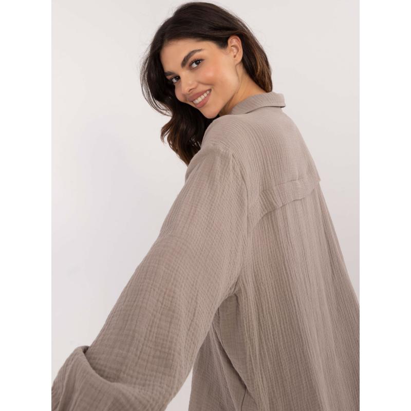 Tmavě béžové dlouhé mušelínové tričko SUBLEVEL