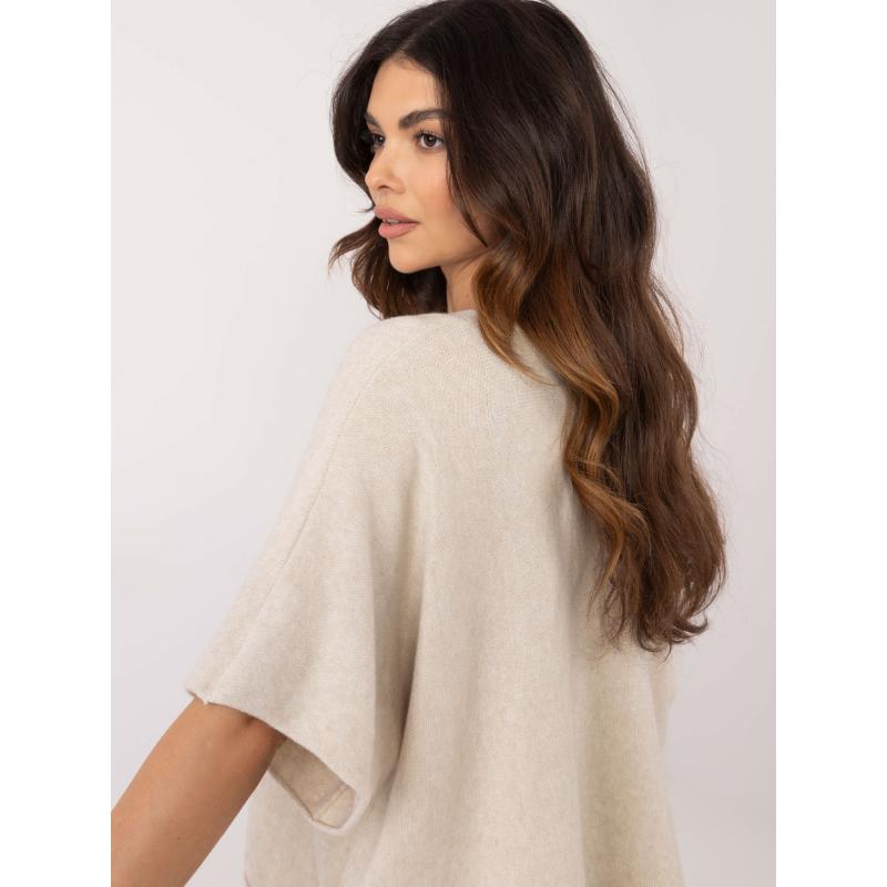 Béžový dámsky základný sveter s 3/4 rukávmi