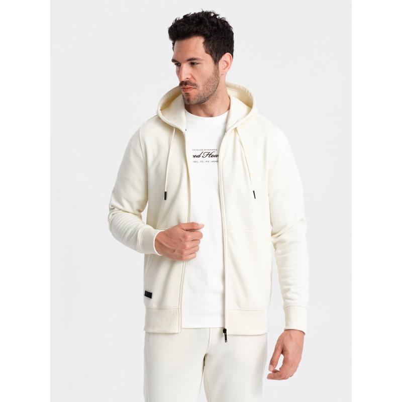 Férfi pamut pulóver szett BASIC cipzáras pulóver + melegítőnadrág - krém színű