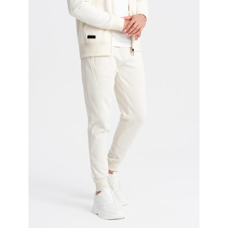 Férfi pamut pulóver szett BASIC cipzáras pulóver + melegítőnadrág - krém színű