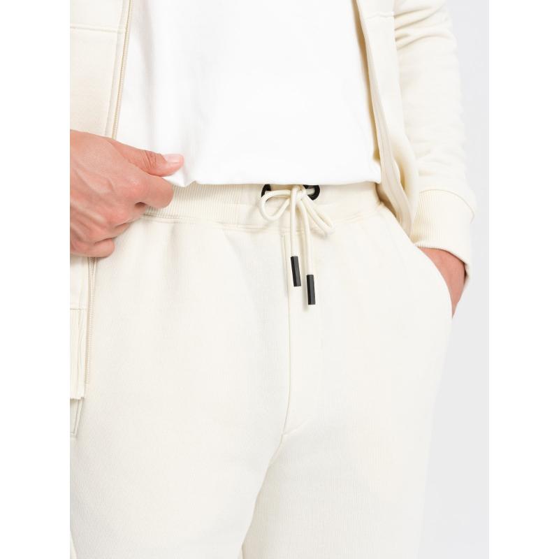 Férfi pamut pulóver szett BASIC cipzáras pulóver + melegítőnadrág - krém színű