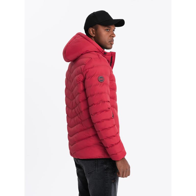 Férfi steppelt sportdzseki kontrasztos cipzárral - piros