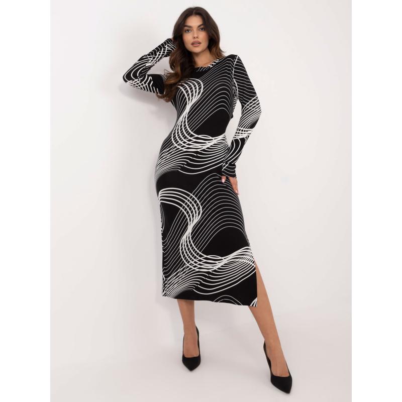 Černobílé šaty s potiskem a zavazováním na zádech