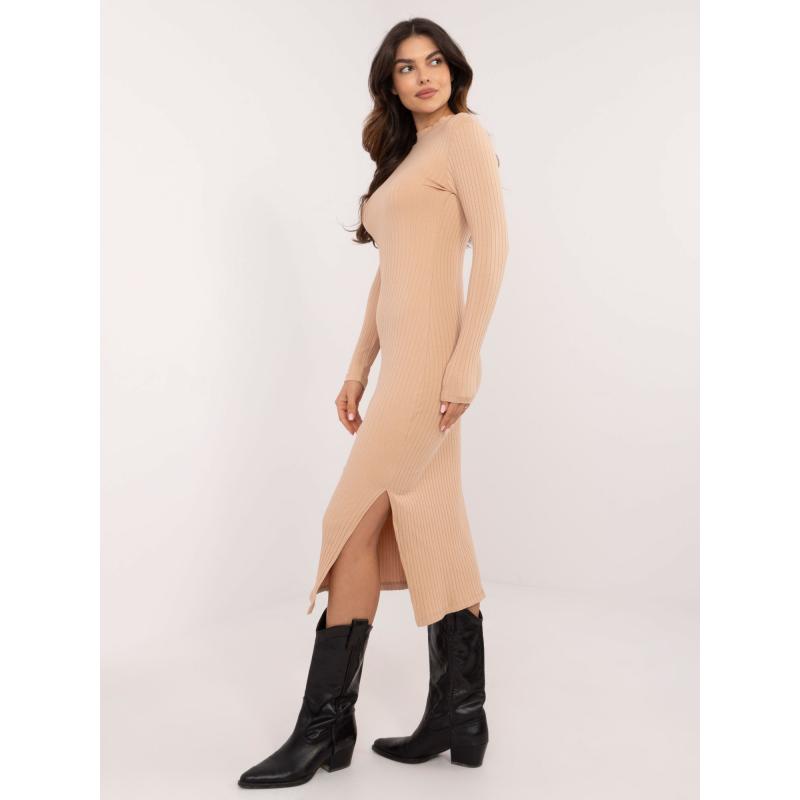 Camel midi széles bordázott alapruha