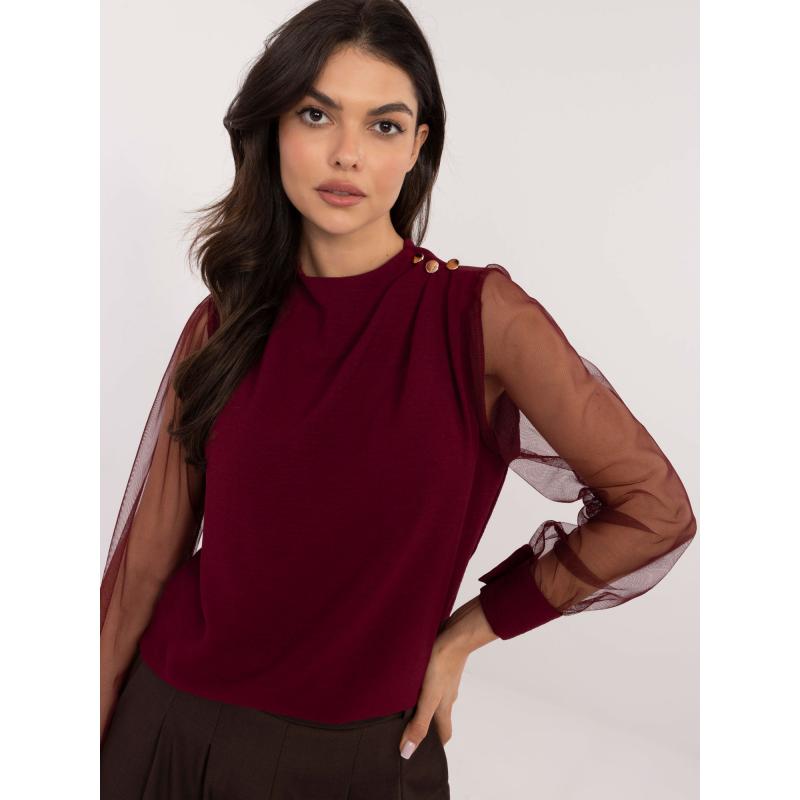 Bordová spoločenská blúzka so sieťovanými rukávmi