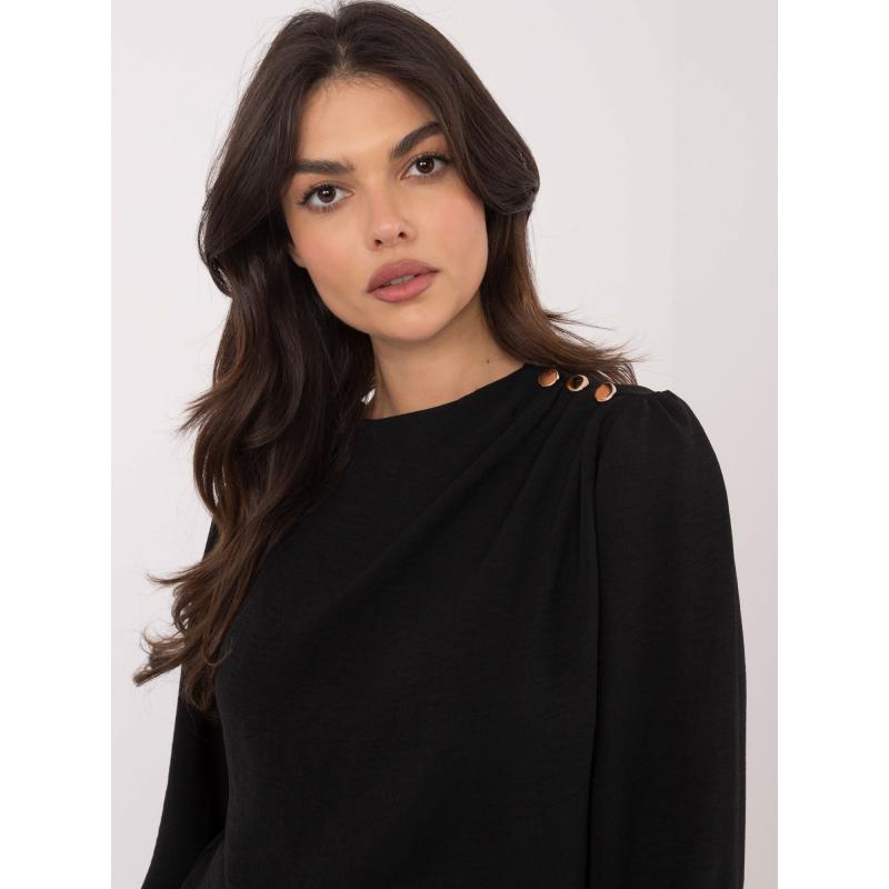 Fekete estélyi blúz drapériával