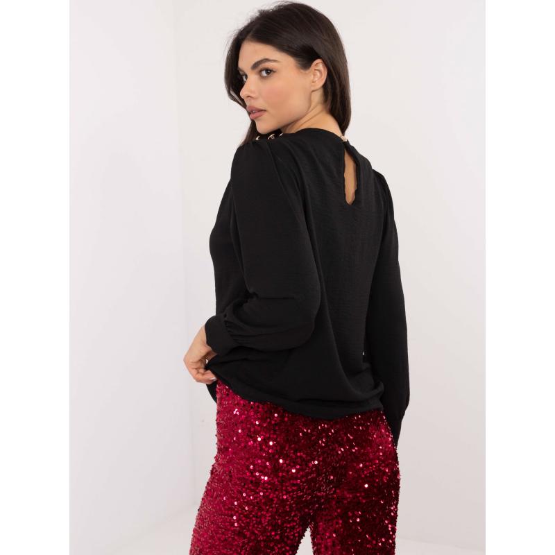 Fekete estélyi blúz drapériával