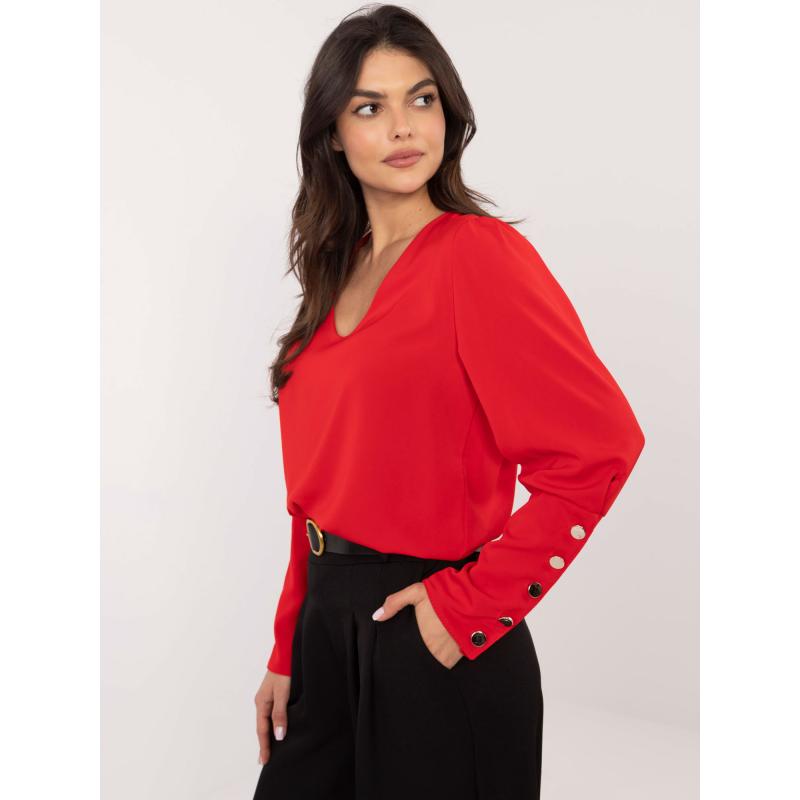 Piros elegáns blúz díszgombokkal