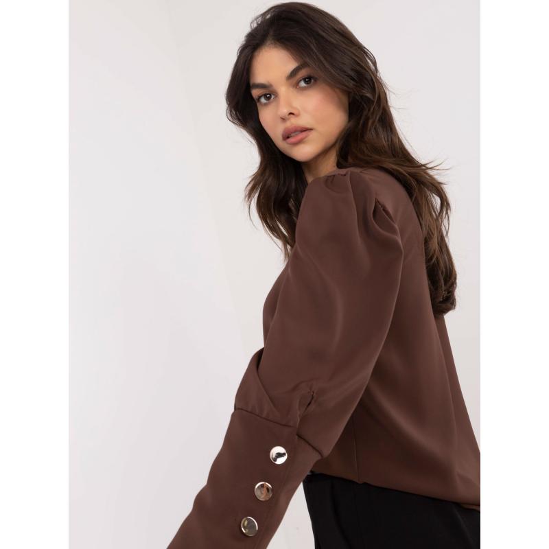 Csokoládés elegáns V-nyakú blúz