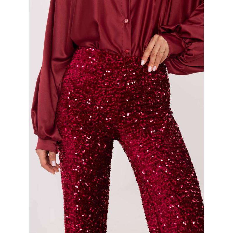 Bordové flitrové spoločenské nohavice