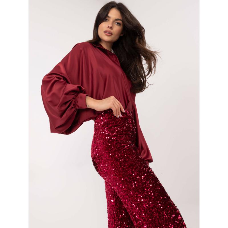 Bordové flitrové spoločenské nohavice