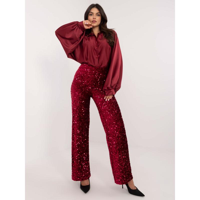 Bordové flitrové spoločenské nohavice