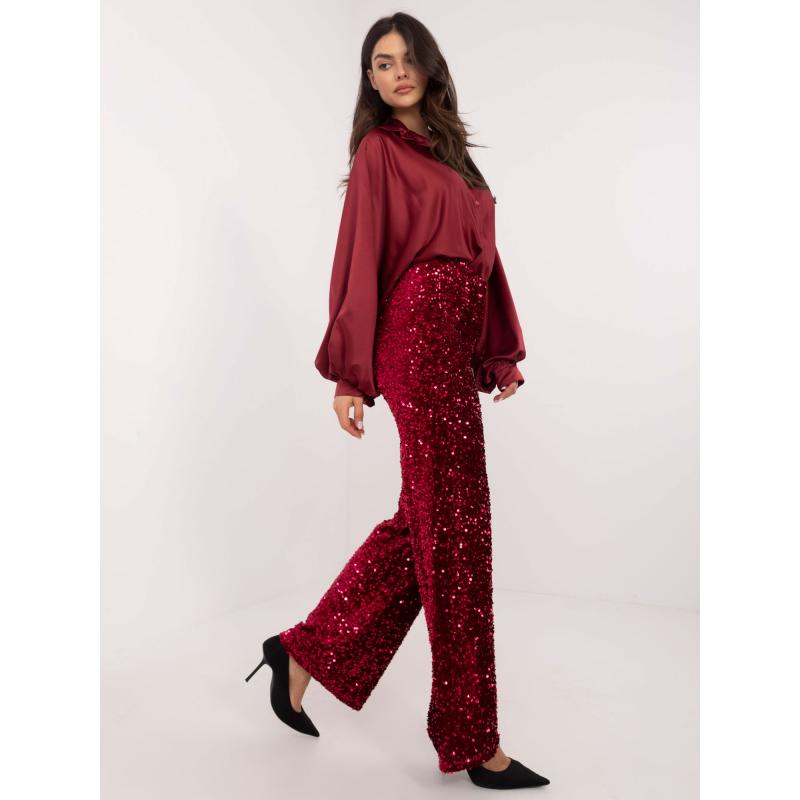 Bordové flitrové spoločenské nohavice