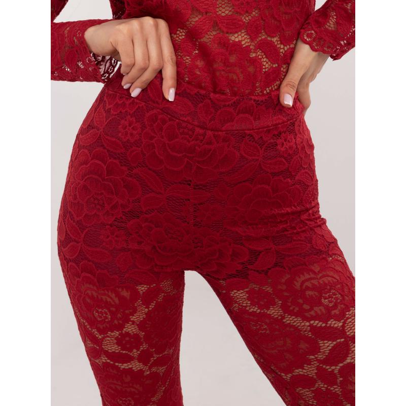 Červené čipkované zvonové nohavice zo súpravy