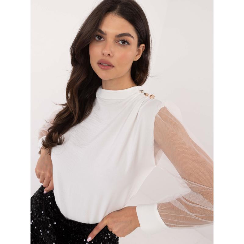 Biela večerná blúzka so sieťovými rukávmi