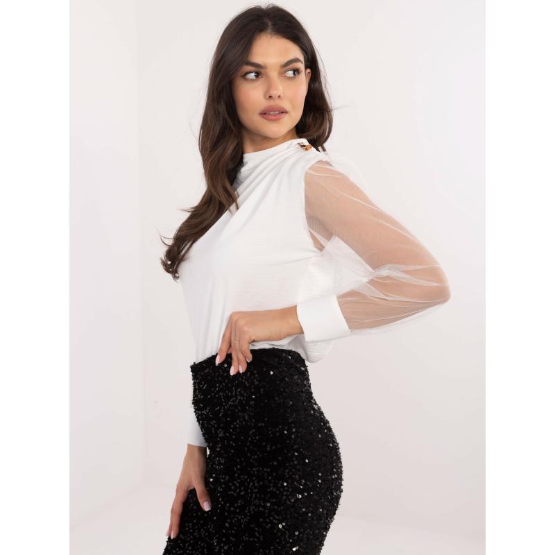 Biela večerná blúzka so sieťovými rukávmi