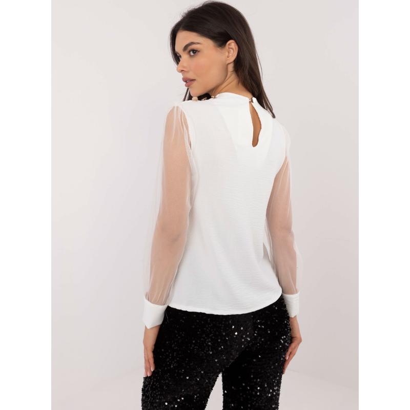 Biela večerná blúzka so sieťovými rukávmi