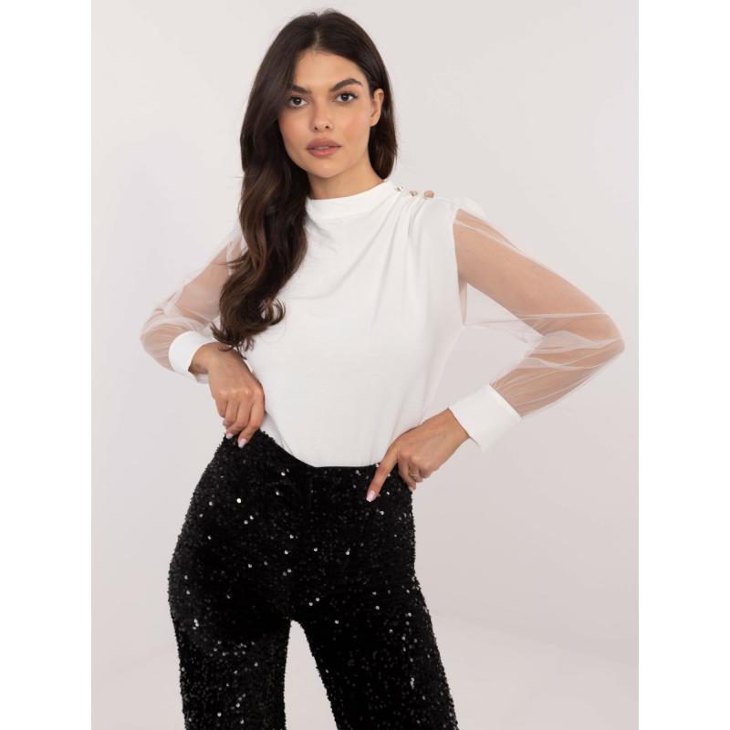 Biela večerná blúzka so sieťovými rukávmi
