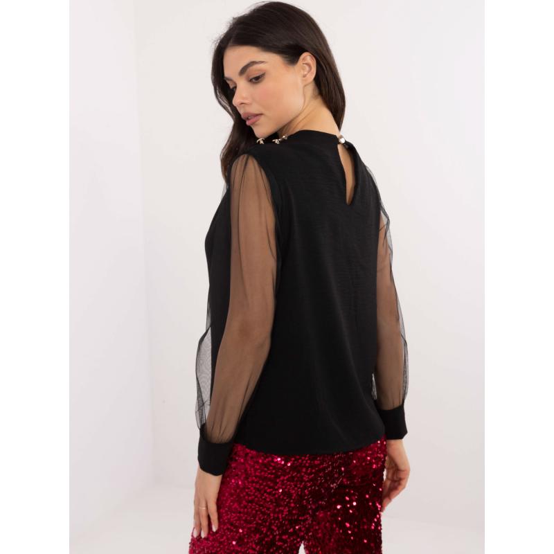 Fekete díszes blúz díszgombokkal