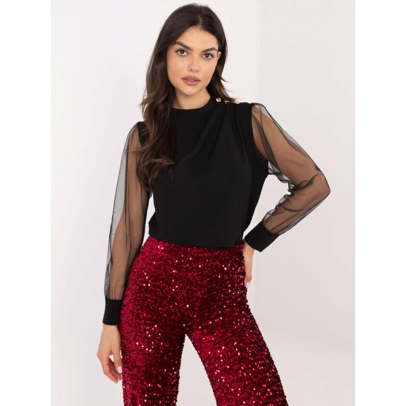 Fekete díszes blúz díszgombokkal