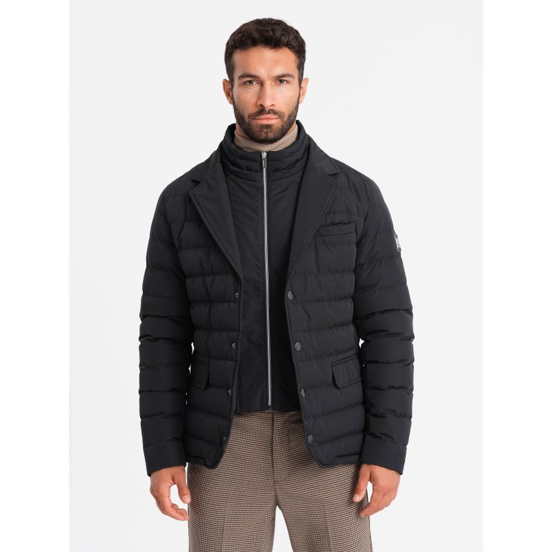 Pánska prešívaná bunda s bundovým strihom - čierna