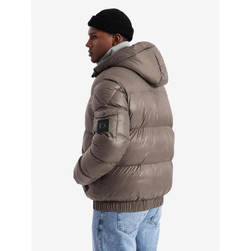 Férfi meleg pehelypaplan kabát kabátkivágással - sötétbézs