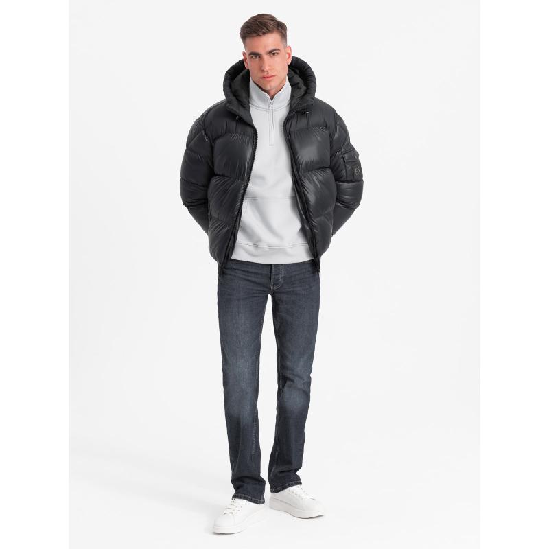 Férfi szigetelt pehelypaplan kabát varrással - fekete
