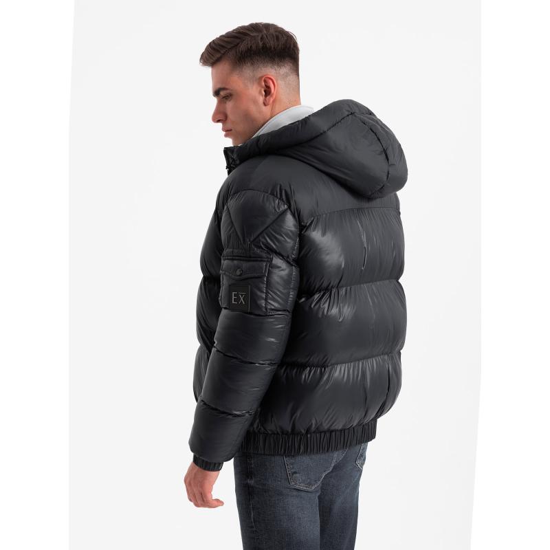 Férfi szigetelt pehelypaplan kabát varrással - fekete
