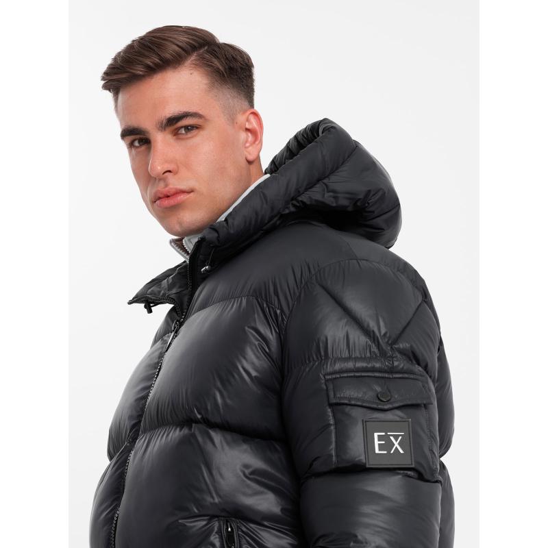 Férfi szigetelt pehelypaplan kabát varrással - fekete