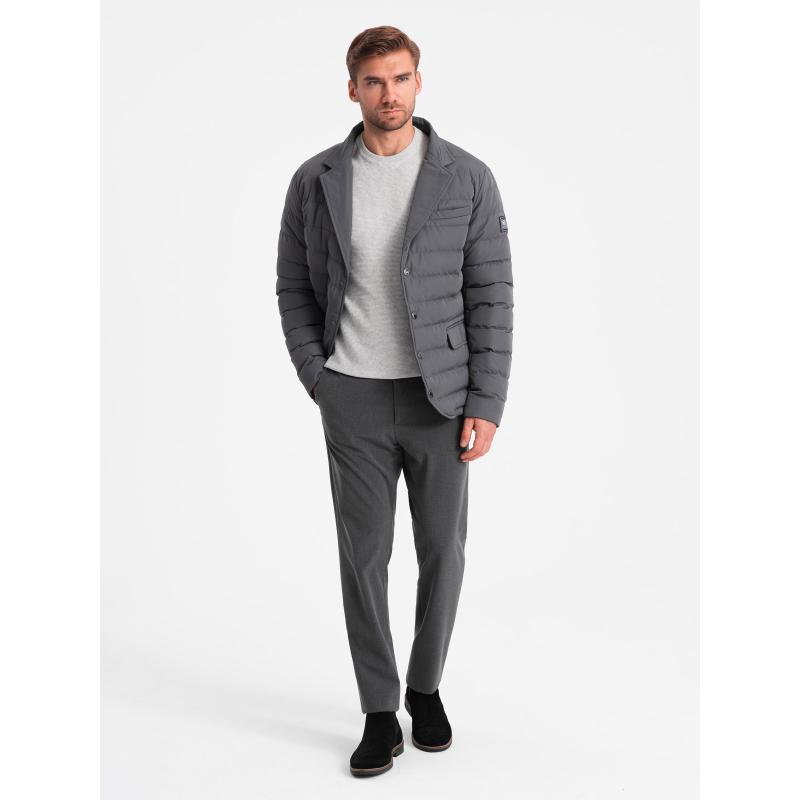 Férfi steppelt kabát kabátkivágással - grafit