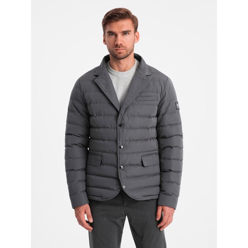 Férfi steppelt kabát kabátkivágással - grafit