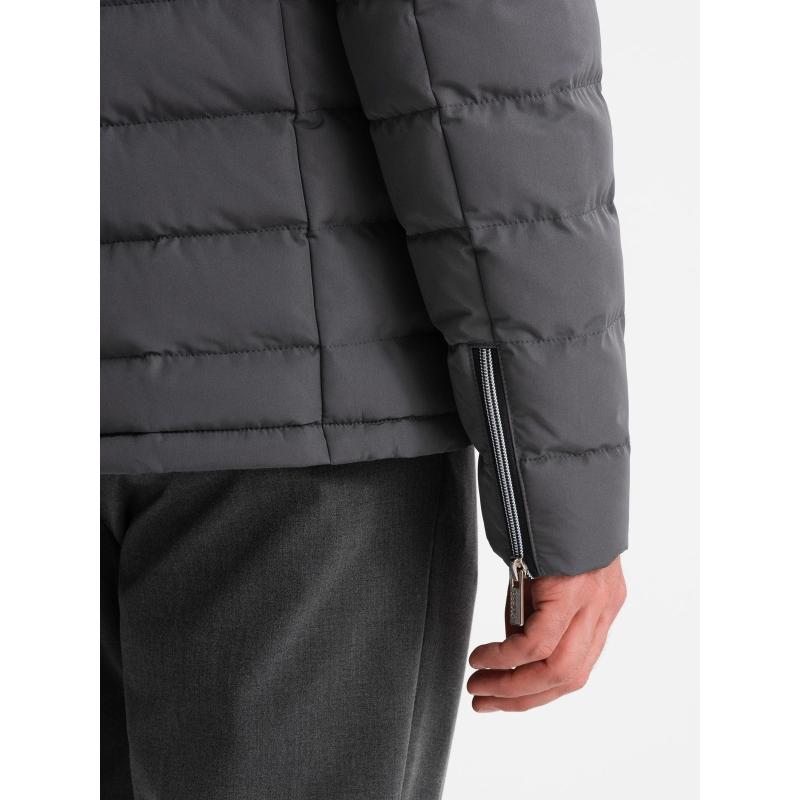 Férfi steppelt kabát kabátkivágással - grafit