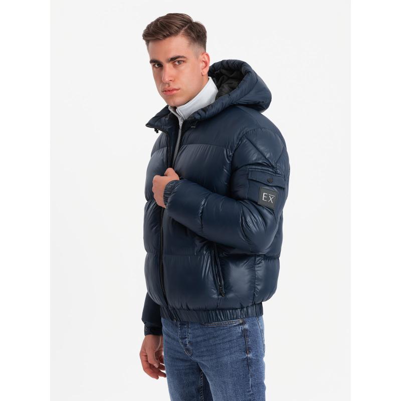 Férfi meleg pehelypaplan dzseki szabással - sötétkék