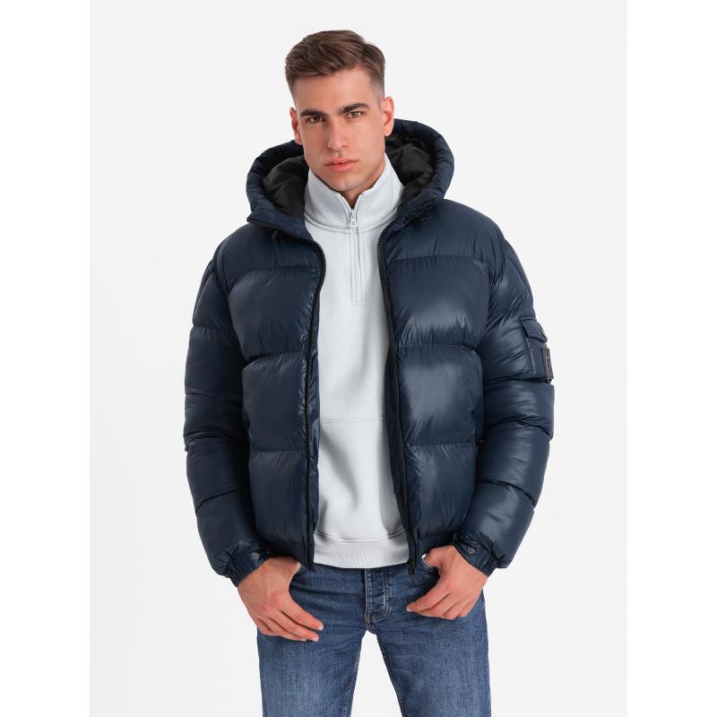 Férfi meleg pehelypaplan dzseki szabással - sötétkék