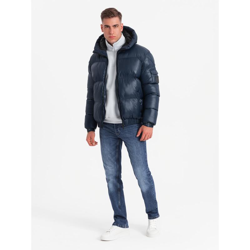 Férfi meleg pehelypaplan dzseki szabással - sötétkék