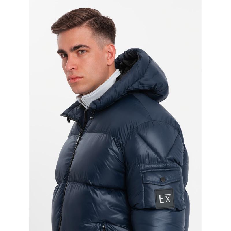 Férfi meleg pehelypaplan dzseki szabással - sötétkék