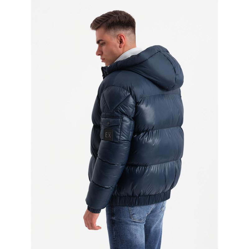 Férfi meleg pehelypaplan dzseki szabással - sötétkék